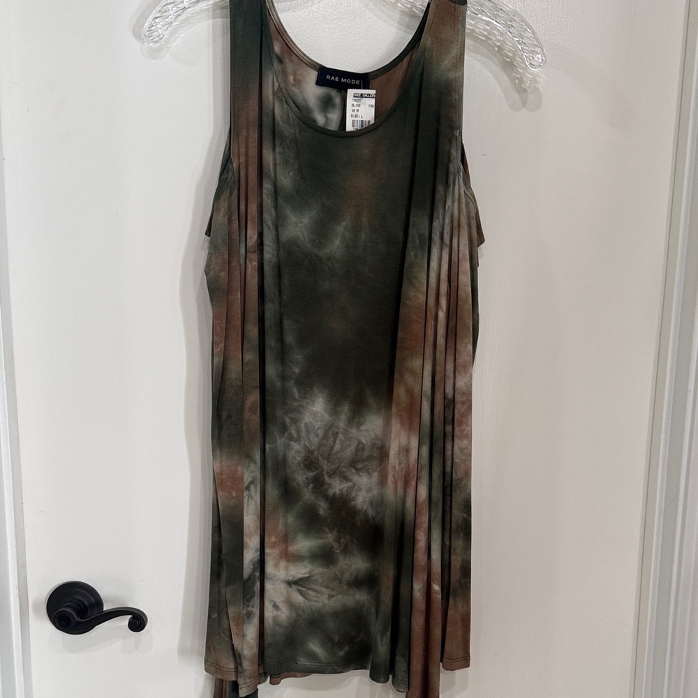 Dark Moon Olive and Brown Tie-Dye Cold Shoulder Top